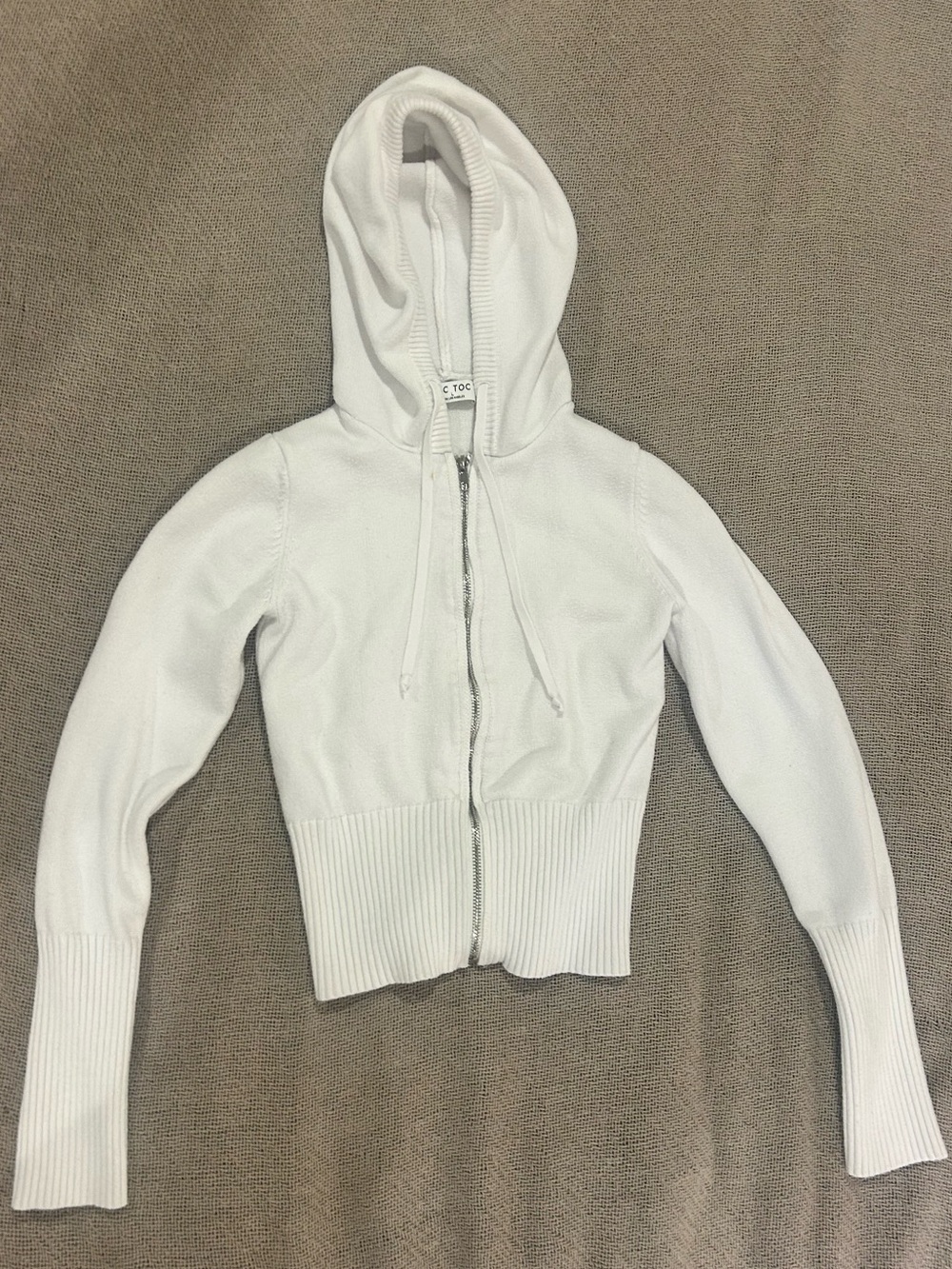 Cropped White Hooded Zip Knit Hoodie